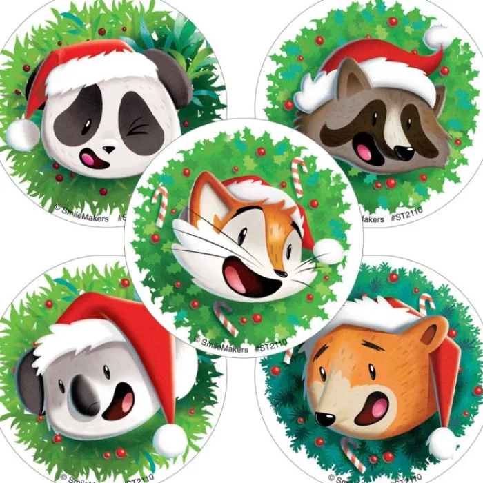 Christmas | Other Fun Stickers<SmileMakers Animals in Santa Hat Stickers