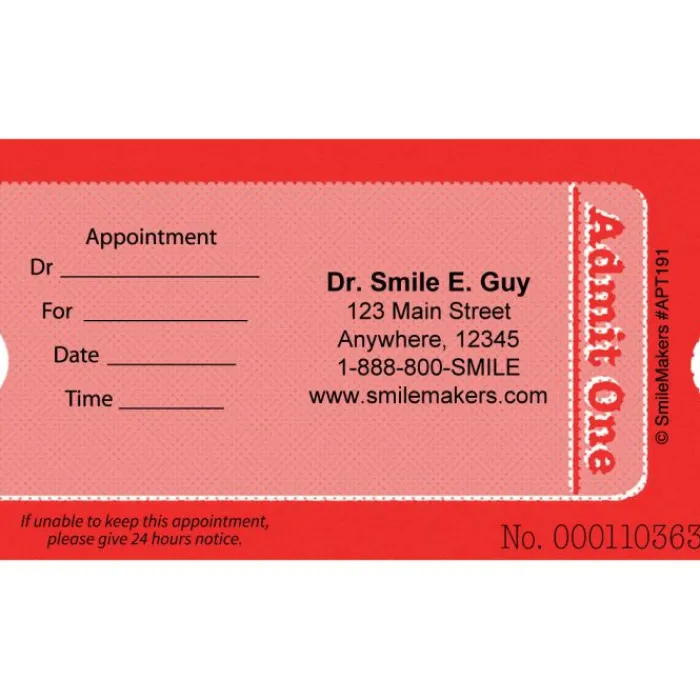 Appointment Cards<SmileMakers Custom Admit One Ticket Appointment Cards - Appointment Cards from