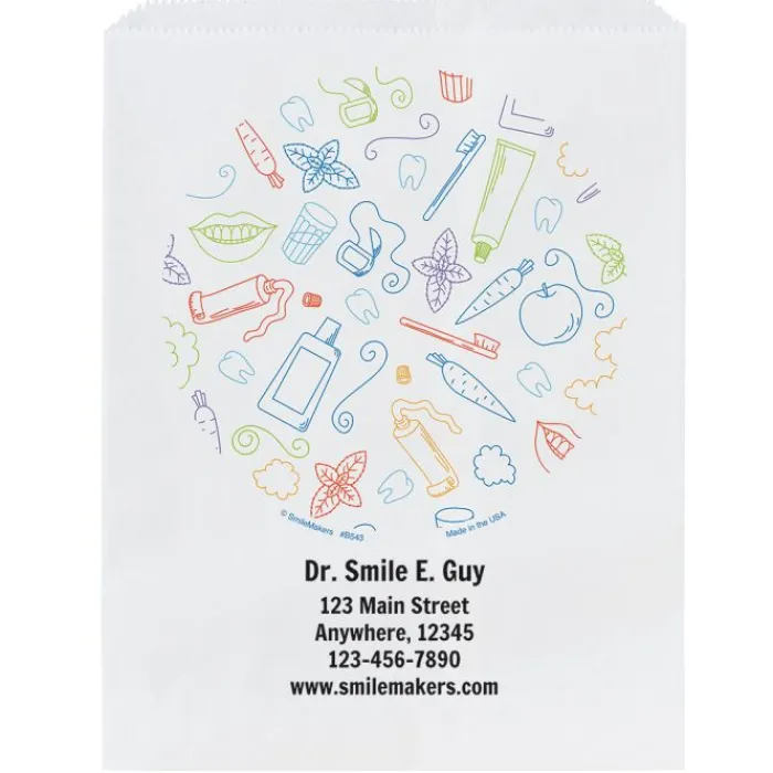 Take Home Bags | Take Home Bags<SmileMakers Custom Circle of Supplies Dental Paper Bags - Take Home Bags from