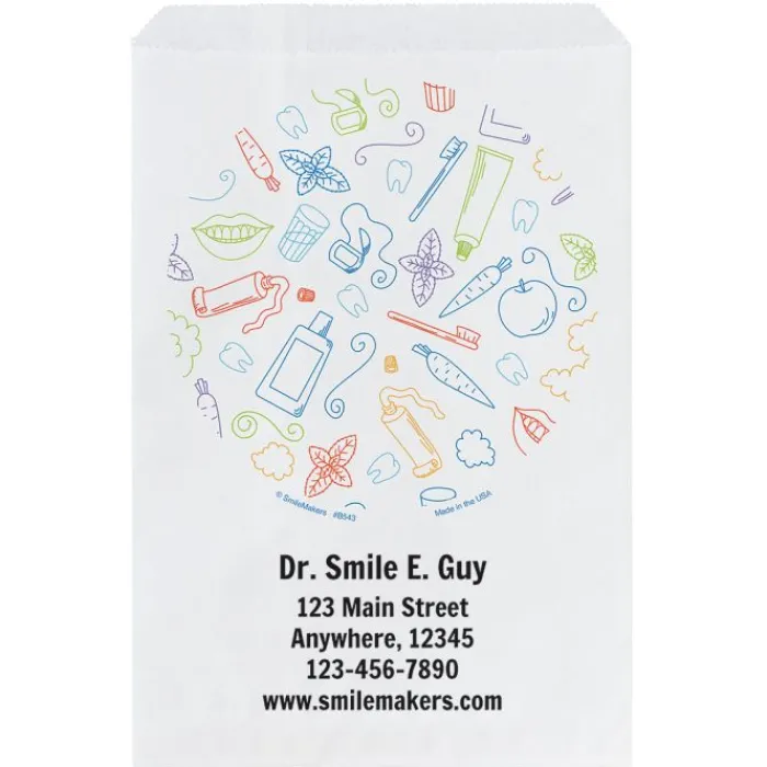Take Home Bags | Take Home Bags<SmileMakers Custom Circle of Supplies Dental Paper Bags - Take Home Bags from