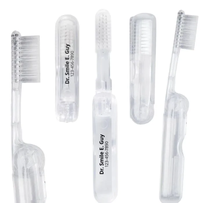 Toothbrushes | Dental Practice Essentials<SmileMakers Custom Clear Folding Travel Toothbrushes - Toothbrushes from