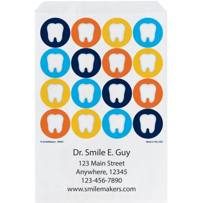 Take Home Bags | Take Home Bags<SmileMakers Custom Colorful Tooth Circles Paper Bags - Take Home Bags from