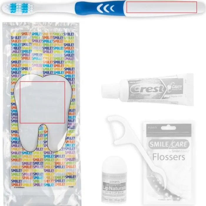 Dental Kits | Dental Practice Essentials<SmileCare Custom Components ™ Adult Smile! Preference Zippered Bag Dental Kits with Flossers - Dental Kits from SmileMakers