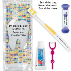 Dental Kits | Dental Practice Essentials<SmileCare Custom Components Youth Smile! Zippered Bag Dental Kits with Flossers - Dental Kits from SmileMakers