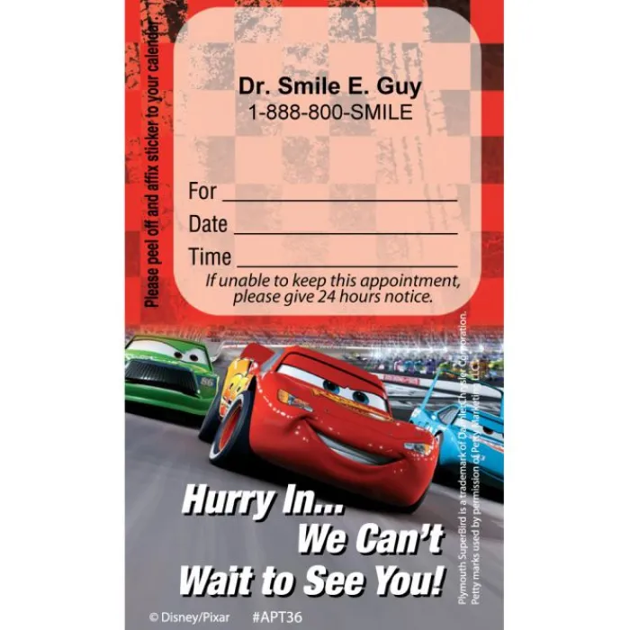 Appointment Cards<SmileMakers Custom Disney Cars Dental Team Appointment Cards - Appointment Cards from