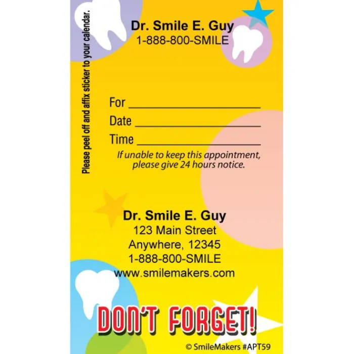 Appointment Cards<SmileMakers Custom Dont Forget Tooth Appointment Cards - Appointment Cards from