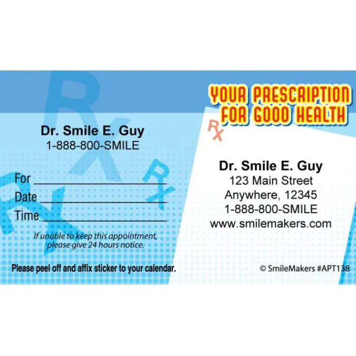 Appointment Cards<SmileMakers Custom Prescription 4 Health Appointment Cards - Appointment Cards from