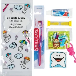 Ready-to-go Dental Kits | Dental Practice Essentials<SmileCare Custom ™ Youth Dental Paratrooper Premium Zippered Bag Dental Kits with Flossers - Dental Kits From SmileMakers