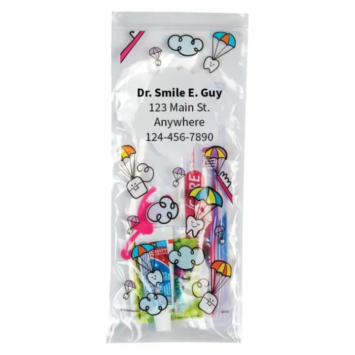Ready-to-go Dental Kits | Dental Practice Essentials<SmileCare Custom ™ Youth Dental Paratrooper Premium Zippered Bag Dental Kits with Flossers - Dental Kits From SmileMakers