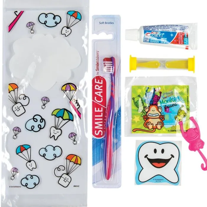 Ready-to-go Dental Kits | Dental Practice Essentials<SmileCare Custom ™ Youth Dental Paratrooper Premium Zippered Bag Dental Kits with Flossers - Dental Kits From SmileMakers