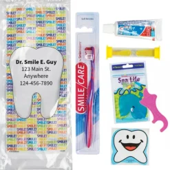 Ready-to-go Dental Kits | Dental Kits<SmileCare Custom ™ Youth Smile! Premium Zippered Bag Dental Kits with Flossers- Dental Kits From SmileMakers