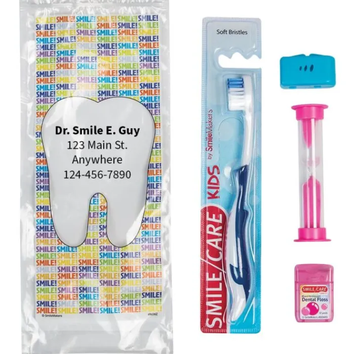 Ready-to-go Dental Kits | Dental Kits<SmileCare Custom ™ Youth Smile! Basic Zippered Bag Dental Kits - Dental Kits From SmileMakers