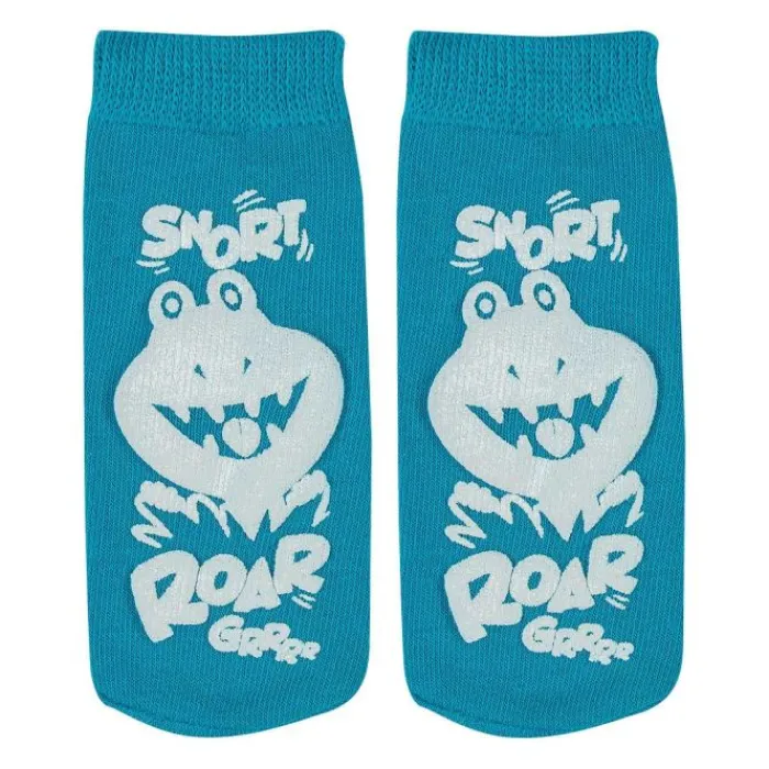 Medical Practice Essentials | Exclusive Kidcare™<KidCare ™ Teal Dino Ankle Length Slipper Socks - 1 pair - Medical Supplies & Accessories from SmileMakers