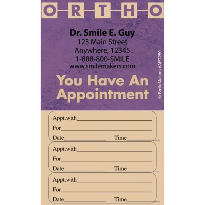 Appointment Cards<SmileMakers Ortho Appointment Three Sticker Appt Cards - Dental Appointment Cards from