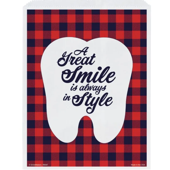Take Home Bags | Take Home Bags<SmileMakers Plaid Smile Style Tooth Paper Bags - Take Home Bags from