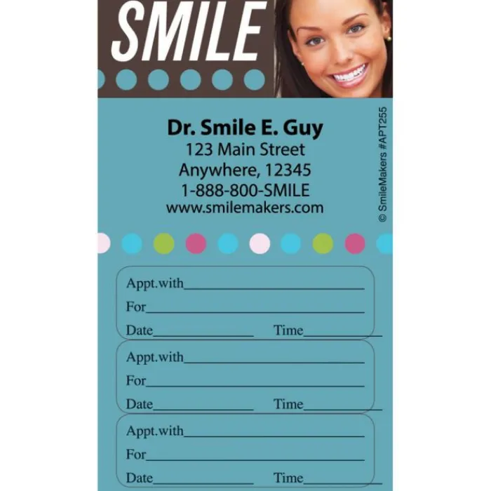 Appointment Cards<SmileMakers Smile Dots Three Sticker Appointment Cards - Dental Appointment Cards from